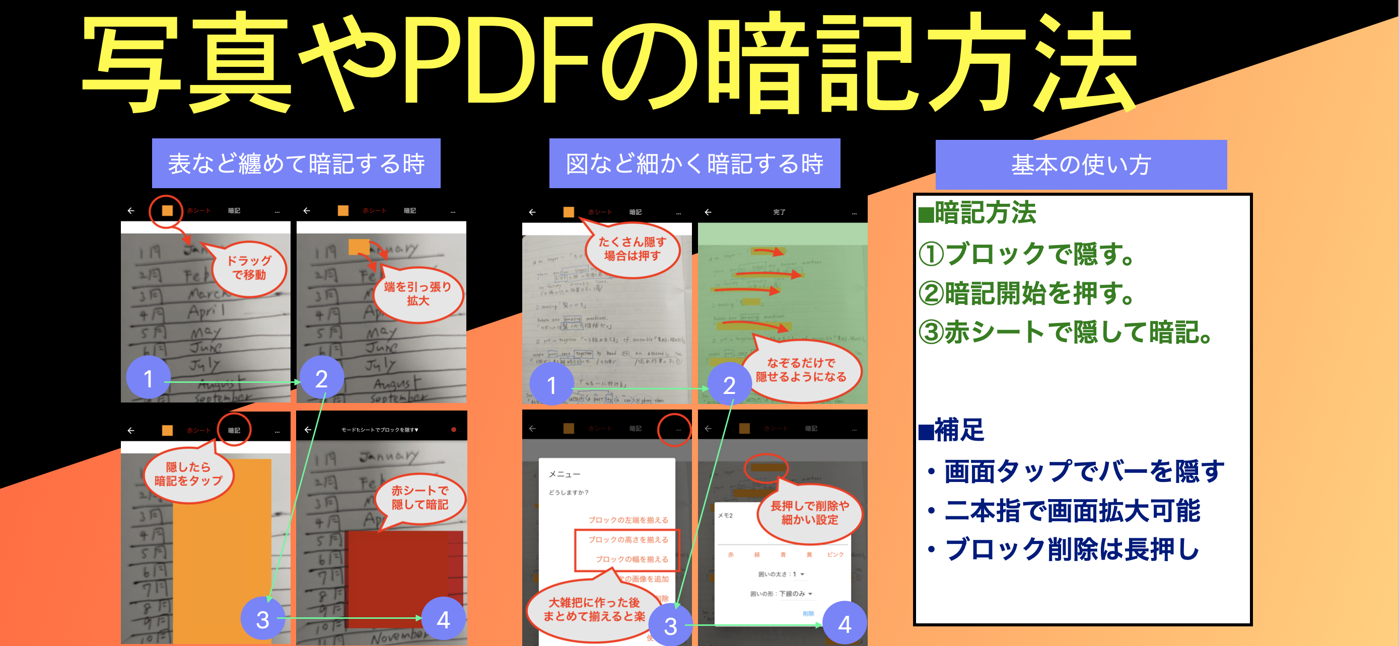 写真やPDFで赤シートを使う方法 PDFや画像で赤シートを使う方法。iPadやiPhone、Androidに対応